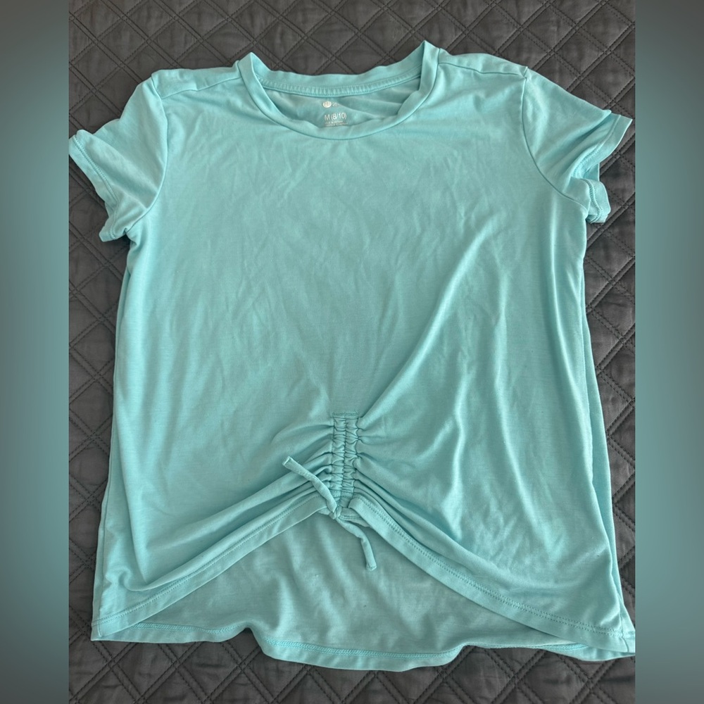 2/$10 EUC barely worn Zella Green Ruched Tie Front Short Sleeve Tee